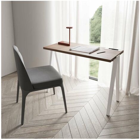 Mesa escritorio, mesa estudio con 3 estantes, color blanco brillo, medidas:  120 x 75 x 50 cm de fondo
