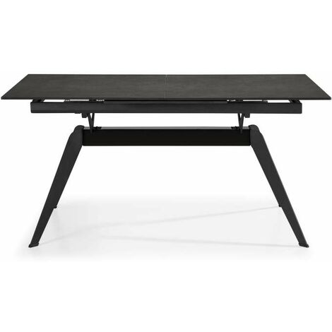 Mesa comedor rectangular extensible MANU tapa cerámico negro patas metal negro, 76cm(alto) 160/220cm(ancho) 90cm(largo)