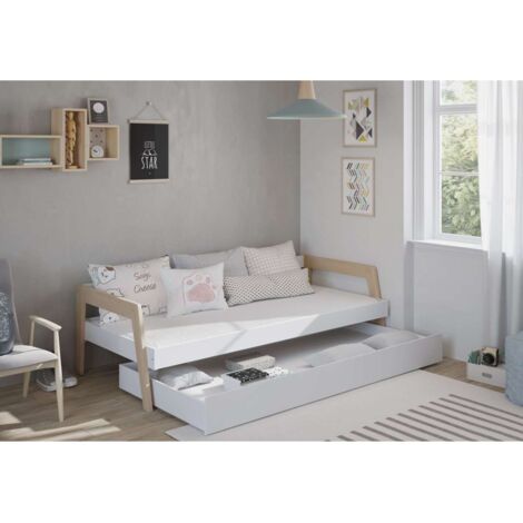 Cama nido juvenil ADAMO acabado blanco/cera blanca, 59.5cm(alto) 210cm(ancho) 96cm(fondo)
