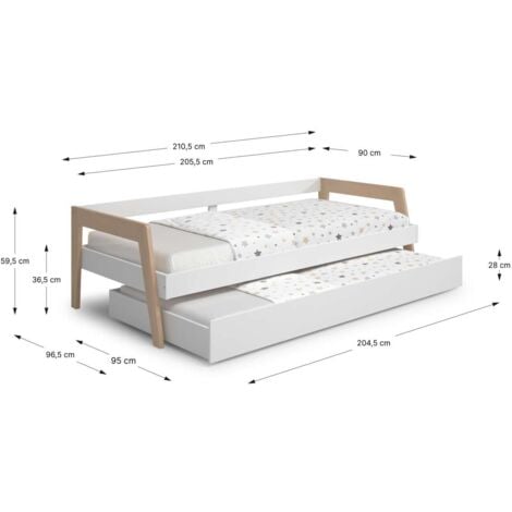 Cama nido juvenil ADAMO acabado blanco/cera blanca, 59.5cm(alto) 210cm(ancho) 96cm(fondo)