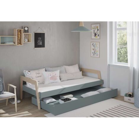 Cama nido juvenil ADAMO acabado verde kaki/cera blanca, 59.5cm(alto) 210cm(ancho) 96cm(fondo)