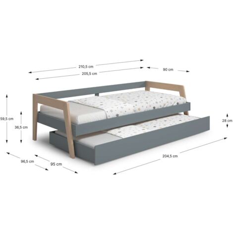 Cama nido juvenil ADAMO acabado verde kaki/cera blanca, 59.5cm(alto) 210cm(ancho) 96cm(fondo)