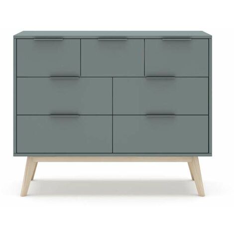 Cómoda para dormitorio modelo Nicolás 4 + 3 cajones acabado verde kaki/cera blanca, 120cm(ancho) 83cm(alto) 40cm (fondo).