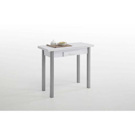 Mesa de cocina con apertura tipo libro acabado blanco, 90 x 40/80 x 76 cm (largo x ancho x alto)