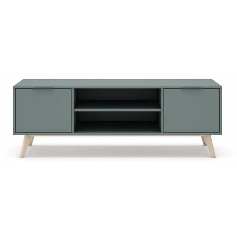 Mueble para televisión Nicolás 2 puertas 2 huecos acabado verde kaki/cera blanca, 53cm(alto) 140cm(ancho) 40cm(fondo).. (1/4)