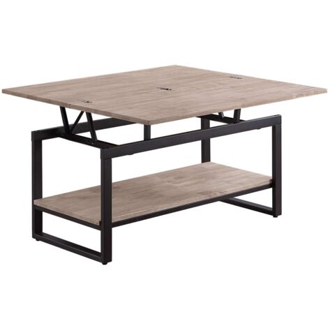 Mesa centro elevable y extensible Steve acabado roble honey/negro, 47 cm(alto)100 cm(largo) 45-90 cm(ancho)