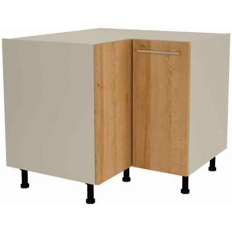 Mueble bajo de rincón acabado en puertas en color roble vega, 85 cm(alto)93x93 cm(ancho)60 cm(largo)
