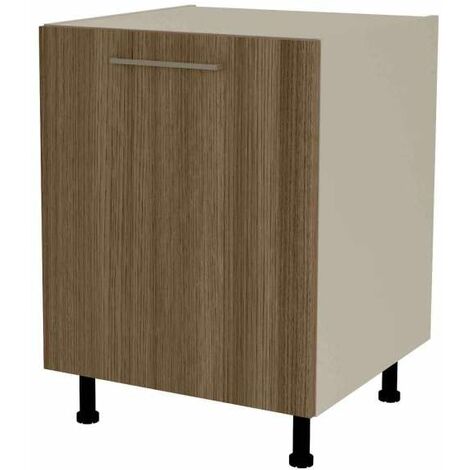 Mueble de cocina bajo con 1 puerta en gris cream y nogal noceto. 85 cm(alto)60 cm(ancho)60 cm(largo) (1/3)