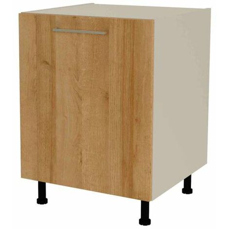 Mueble de cocina bajo con 1 puerta en gris cream y roble vega. 85 cm(alto)60 cm(ancho)60 cm(largo) (1/3)