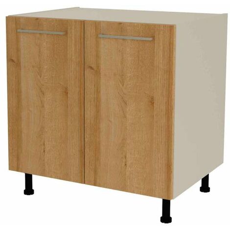 Mueble de cocina bajo con 2 puertas en gris cream y roble vega. 85 cm(alto)80 cm(ancho)60 cm(largo)