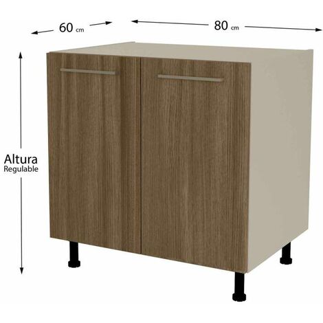 Mueble de cocina bajo con 2 puertas en gris cream y nogal noceto. 85 cm(alto)80 cm(ancho)60 cm(largo) Color Nogal noceto