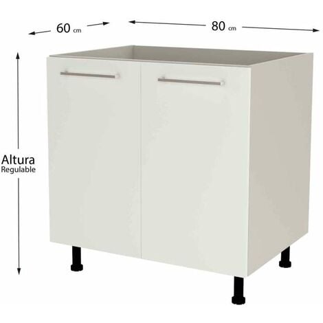 Mueble de cocina bajo para fregadero en gris cream y blanco mate. 85  cm(alto)80