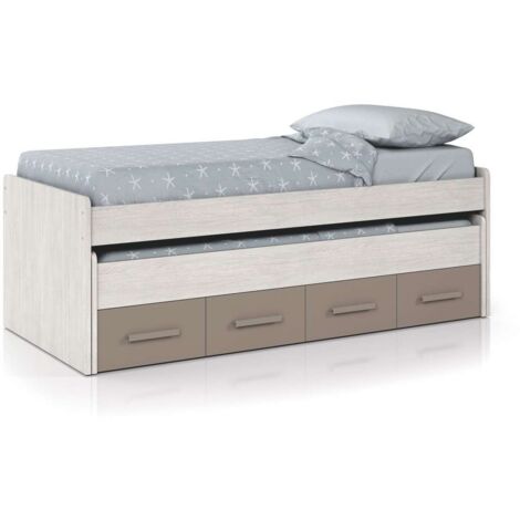 Cama compacta juvenil Ares Plus acabado blanco alpes/basalto, 69cm(alto) 198cm(ancho) 96cm(largo)