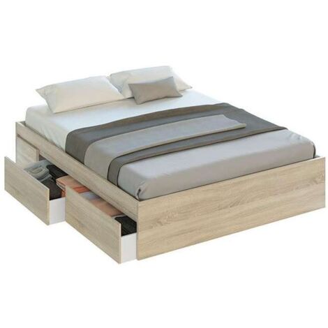 Cama matrimonio Modelo Beli con 4 cajones acabado roble canadian. Para colchón 150x190 cm.