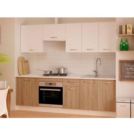 Cocina completa con encimera y con zocalo 240 cm(ancho) color roble-blanco KIT-KIT