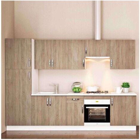 Cocina completa con zocalo y encimera 3 metros(ancho) color roble cortez, KIT-KIT