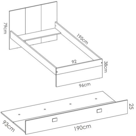 Cama nido con cajón de arrastre Santisteban 90 cm para dormitorio juvenil 79 cm(alto)97 cm(ancho)196 cm(largo)