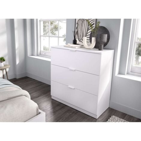 Cómoda 3 cajones acabado blanco, 82.5cm(alto) 82cm(ancho) 39cm(largo)