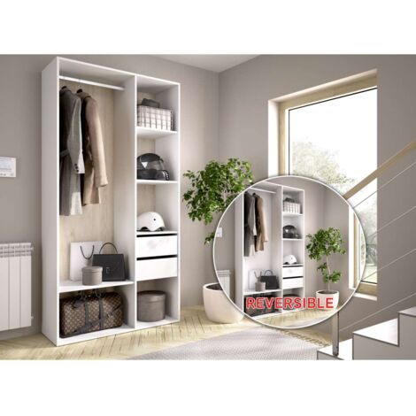 Vestidor Reus 2 cajones y trasera reversible en blanco/natural, 205cm(alto) 98cm(ancho) 45cm(fondo)