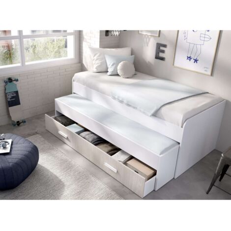 Cama compacta Soria acabado blanco/alistonado, 70cm(alto) 200cm(ancho) 97cm(largo)