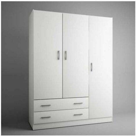 Armario ropero 3 puertas abatibles 2 cajones Lorena acabado blanco, 230cm(alto) 150cm(ancho) 50cm(largo) (1/2)