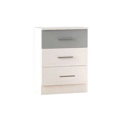 Mesita de noche con 3 cajones acabado blanco-plata, 66cm(alto) 46cm(ancho) 33cm(fondo) (1/2)