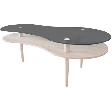 Mesa centro modelo Peanut para salón acabado cristal negro,60cm(alto) 140cm(ancho) 70cm(largo) (1/2)