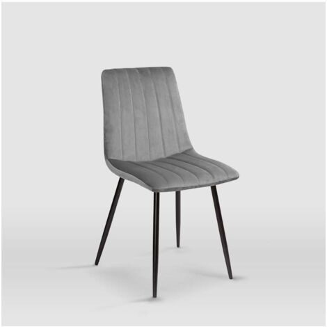 IDMarket Set 4 Sedie POLGA In Velluto Grigio Con Gambe Nere - Imbottite, Design Moderno, 43x61x94 Cm