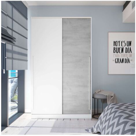 Armario ropero Arieta puertas correderas blanco artik y cemento. 200cm(alto) 120cm(ancho) 50cm(fondo).
