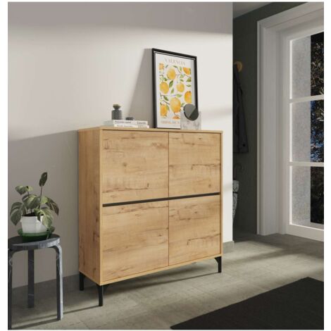 Zapatero 4 puertas Tokio en roble gold. 101cm(ancho) 96.5cm(altura) 33cm(fondo)