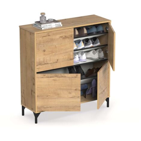 Zapatero 4 puertas Tokio en roble gold. 101cm(ancho) 96.5cm(altura) 33cm(fondo)
