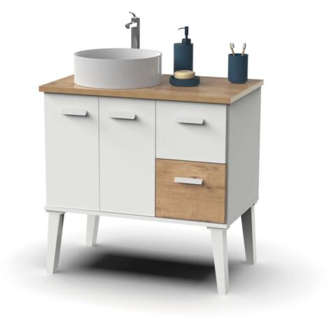 Mueble de baño con lavabo ceramico Aqua acabado color roble gold/blanco, 80cm(alto) 82cm(ancho) 50cm(largo). (1/4)