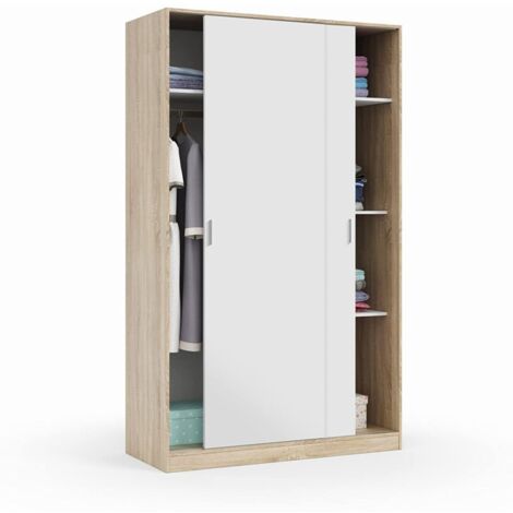 Armario ropero puertas correderas Plus Noon acabado roble combinado con blanco 200 cm(alto)120 cm(ancho)50 cm(largo)