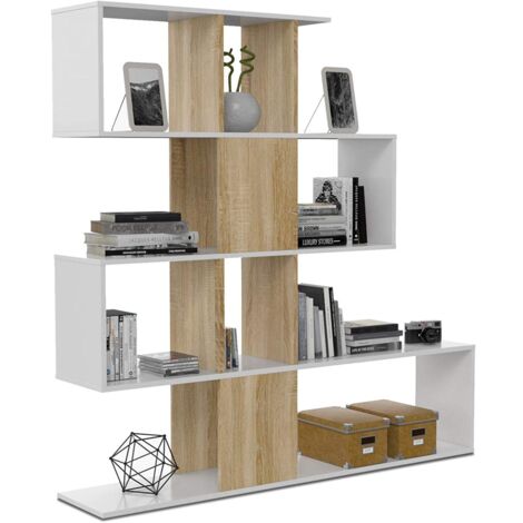 Estanteria Zig Zag en blanco artik y roble canadian 145 cm(alto)145 cm(ancho)29 cm(fondo) .
