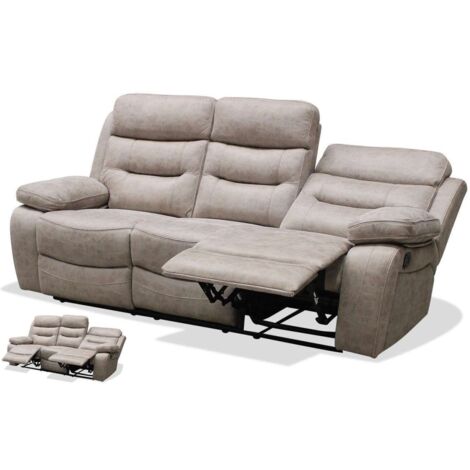 Sofá tres plazas relax con palanca Genova XL tapizado textil cemento, 220cm(Ancho) 90cm(Fondo) 101cm(Alto)