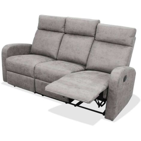 Sofá tres plazas relax con palanca Giulia tapizado textil cemento, 180cm(Ancho) 90cm(Fondo) 101cm(Alto)
