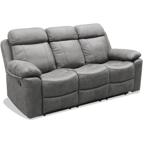 Sofá tres plazas relax con palanca Málaga tapizado textil gris, 200cm(Ancho) 90cm(Fondo) 101cm(Alto)