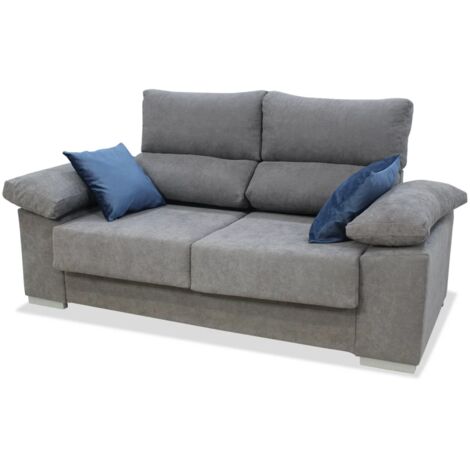 Sofá tres plazas Alvaro tapizado gris, 190 cm (Ancho) x 88 cm (Fondo) x 97 cm (Alto)