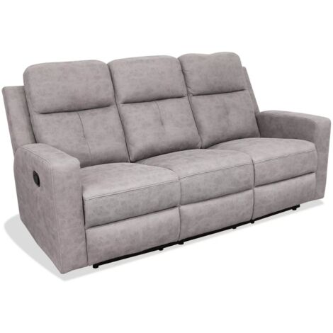 Sofá tres plazas relax con palanca Nadal tapizado textil cemento, 190cm(Ancho) 90cm(Fondo) 102cm(Alto)