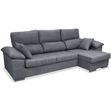 Sofá Chaiselongue reversible Alvaro tapizado gris, 265cm(ancho) 145cm(fondo) 98cm(altura).