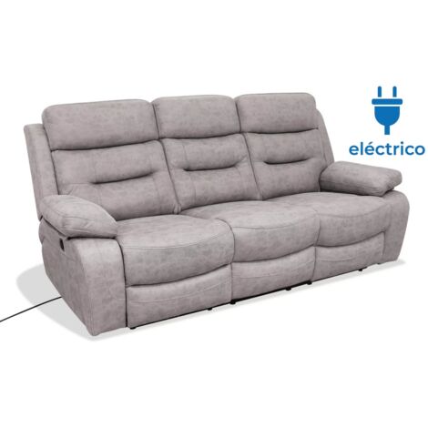 Sofá tres plazas relax electrico Florencia tapizado textil cemento, 215cm(Ancho) 93cm(Fondo) 105cm(Alto)