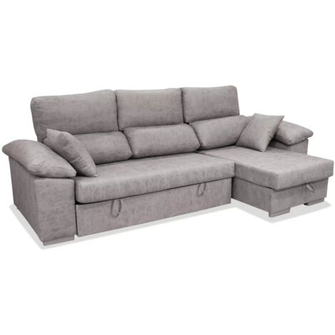 Sofá Chaiselongue cama Alvaro tapizado cemento, 265cm(ancho) 145cm(fondo) 98cm(altura).