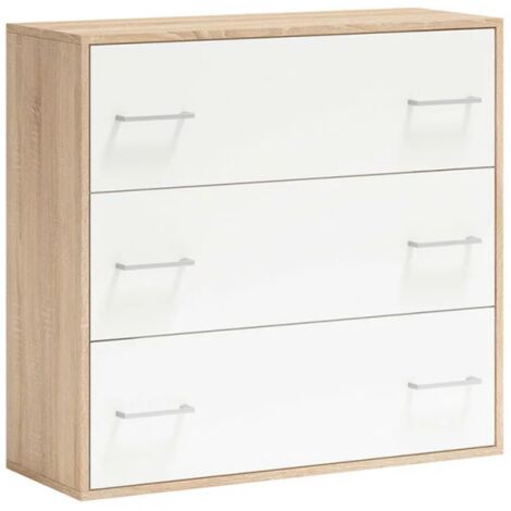 Cómoda 3 cajones Delicias acabado roble cambrian-blanco, 82.9cm(alto) 88cm(ancho) 40cm(largo)