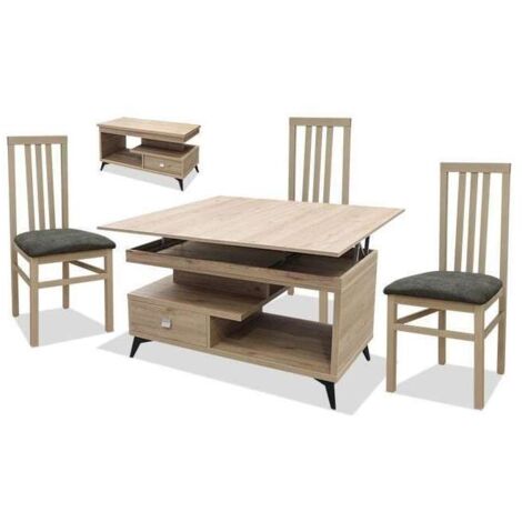 Mesa centro convertible en mesa de comedor acabado cambrian, 64cm(alto) 113cm(ancho) 58/116cm(largo)