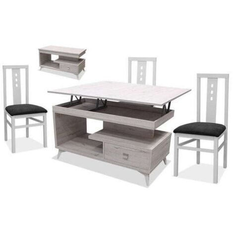 Mesa centro convertible en mesa de comedor acabado blanco artico, 64cm(alto) 113cm(ancho) 58/116cm(largo)