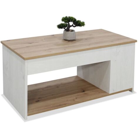 Mesa centro elevable acabado polar/artisan, 46cm(alto) 102cm(ancho) 55cm(largo)