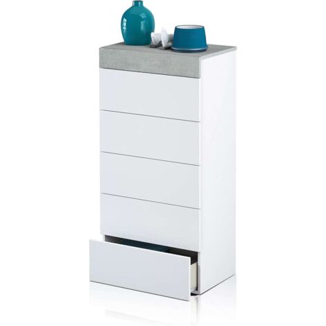 Sinfonier 5 cajones Modelo Tempo en blanco artik/cemento. 118cm(alto) 61cm(ancho) 40cm(fondo)