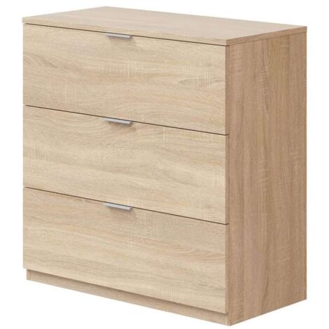 FRS – Cómoda 3 cajones de melamina en acabado roble canadian – 80cm alto x 77cm ancho x 38cm profundo – Guías metálicas para deslizamiento suave (1/4)