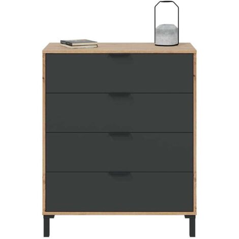 Cómoda con 4 Cajones para Dormitorio Luz en Color roble nodi/ antracita, 77,5cm(Ancho) 94cm(Alto) 40cm(Fondo)