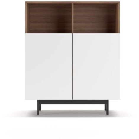Mueble auxiliar modelo-602-2 acabado nogal/blanco, 110 cm (alto) x 90 cm (ancho) x 34 cm (prof.)